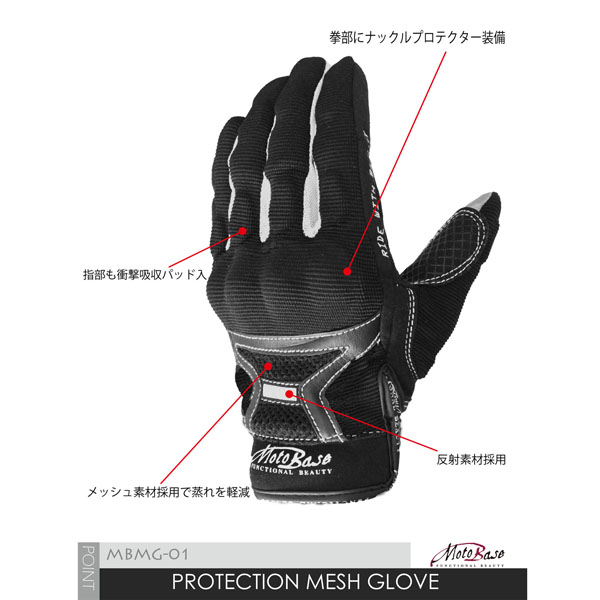 モトベース PROTECTION MESH GLOVE (ホワイト)